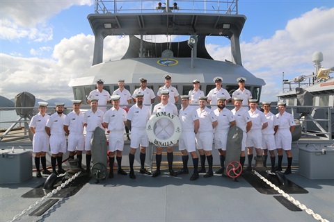 Crew of HMAS Benalla on ship deck