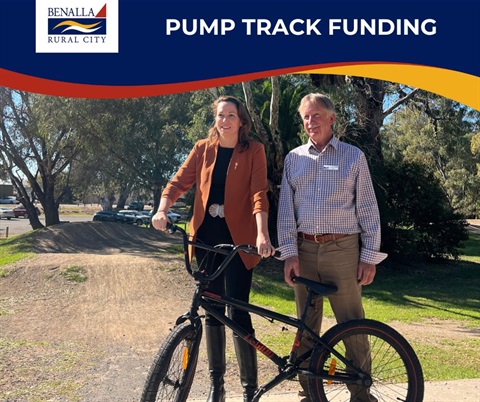 Member for Northern Victoria Jaclyn Symes MP and Benalla Rural City Mayor Cr Danny Claridge at the Fawckner Drive Precinct last Tuesday for the funding announcement. 